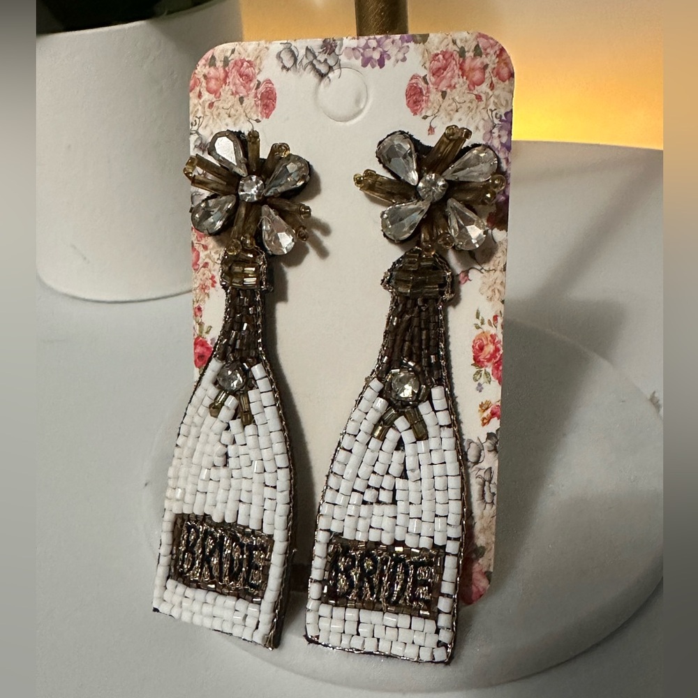 Beaded Champagne BRIDE Earrings